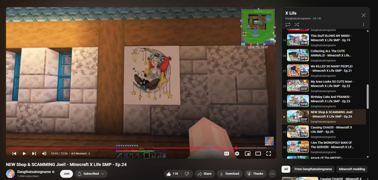Featured in DangthatsaLongName Minecraft X Life video: Back in 2020, one of my old artworks was placed within a YouTube video. I drew fan art of the YouTuber DangthatsaLongName